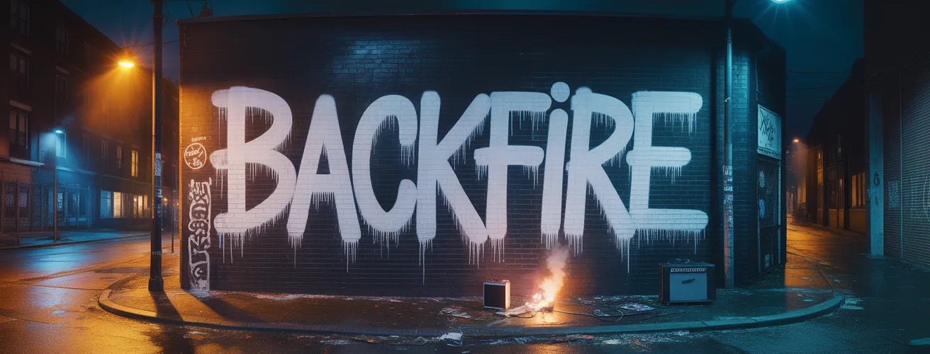 Backfire band graffiti wall with amps and fire